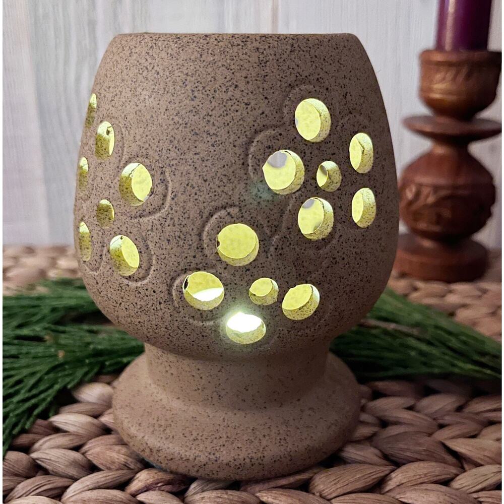 Lenox Votive Candle Holder Pierced Clay Pottery Tan Handcrafted in Japan Vintage